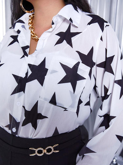 Star Print Pocket Blouse