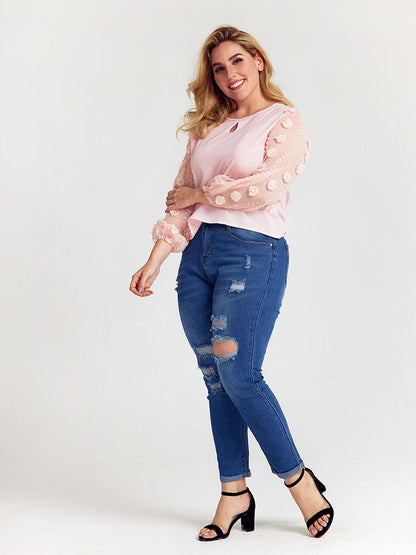 Cut Out Contrast Lace Blouse