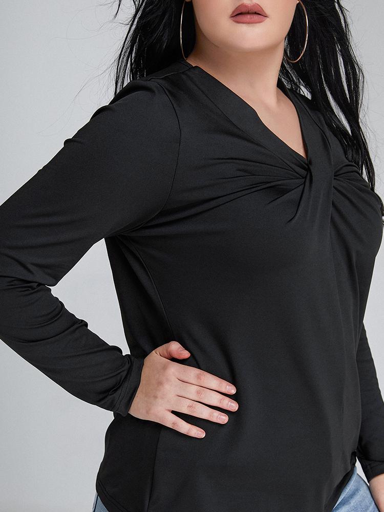 Front Twisted V-neck Long Sleeve T-Shirt