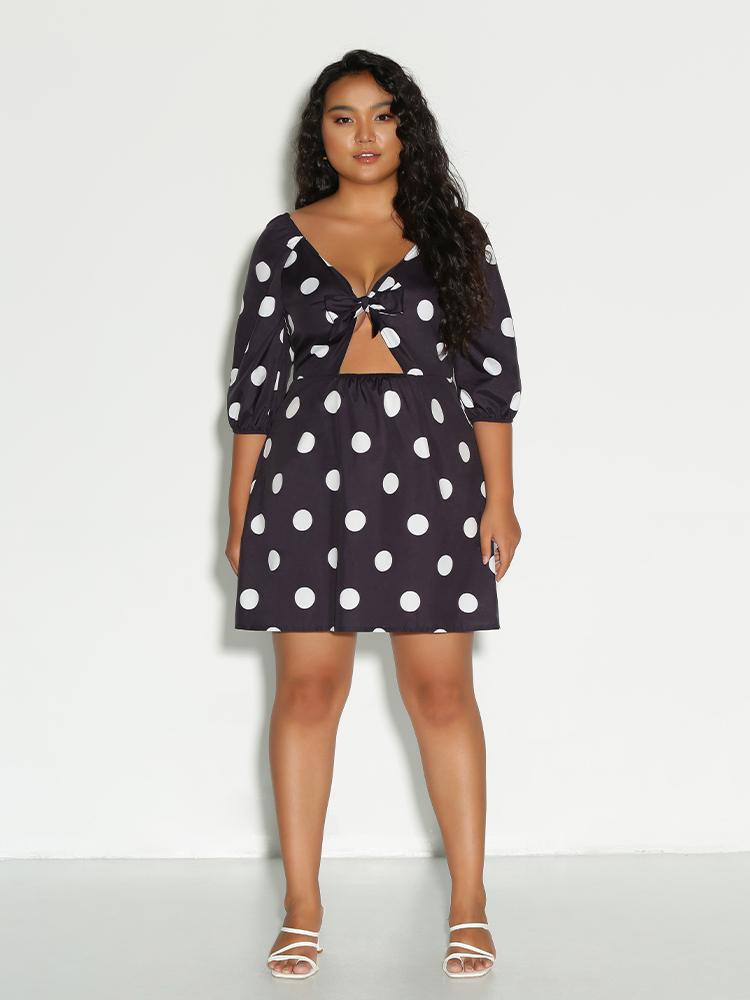 Dot Cut Out Bow Tie Dress