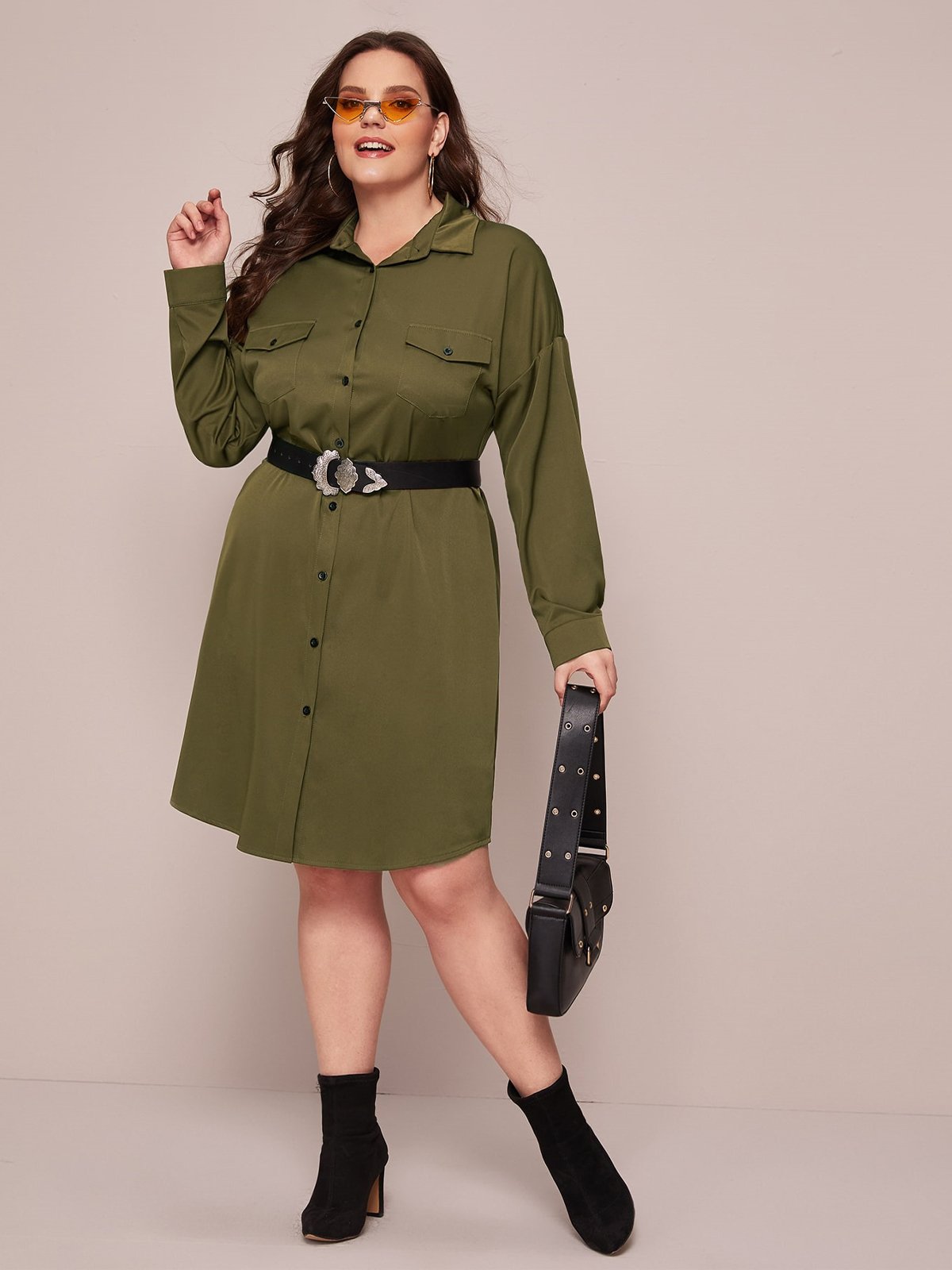 Tooling Single-breasted Pocket Dresses