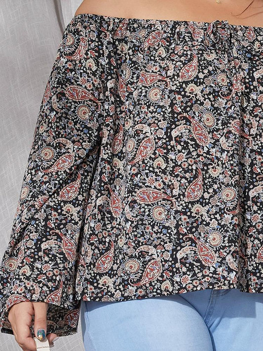 Paisley Printed Off Shoulder Blouse