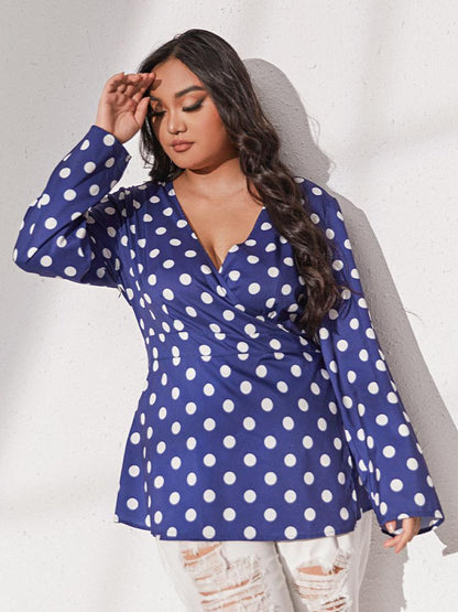 Polka Dot V-Neck Long Sleeve Top