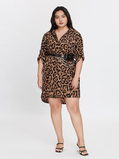Leopard Print Shirt Dress (Belt Not Included)