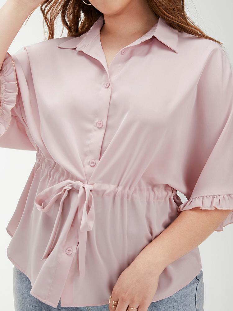 Drawstring Ruffled Sleeve Blouse