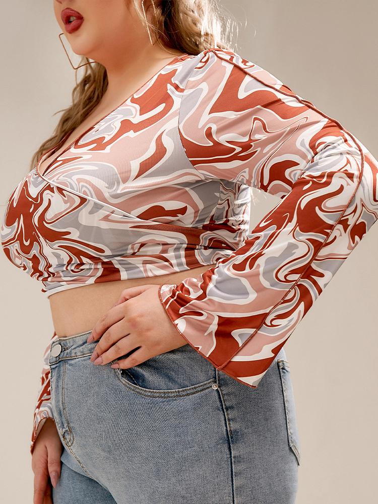 Water Ripple Deep V Surplice Neck Blouse