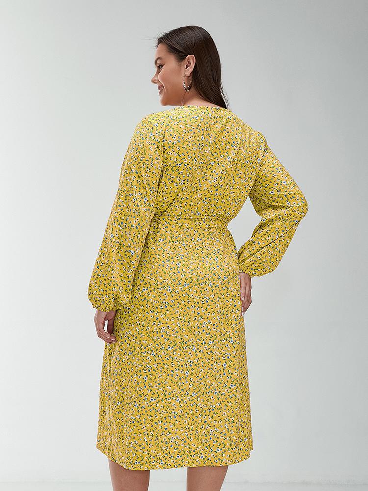 Ditsy Button Through Long Sleeve Dress