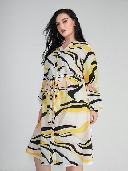 Abstract Print Knotted Waist Dress