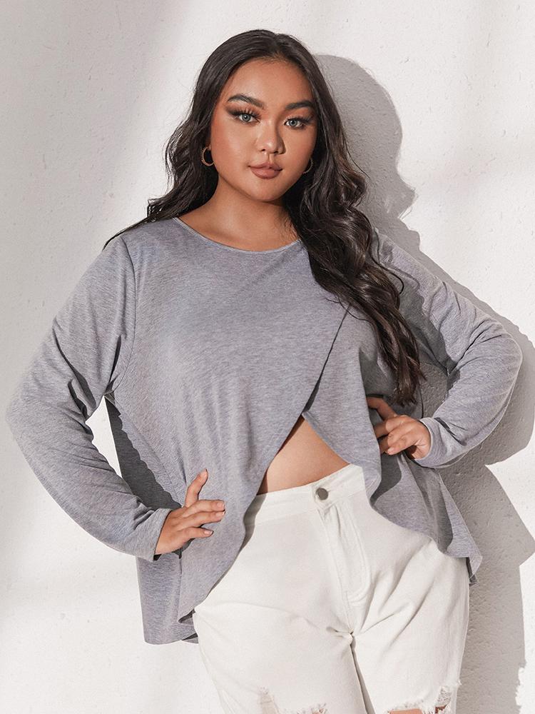 Solid Irregular Crew Neck T-shirt