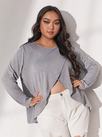 Solid Irregular Crew Neck T-shirt