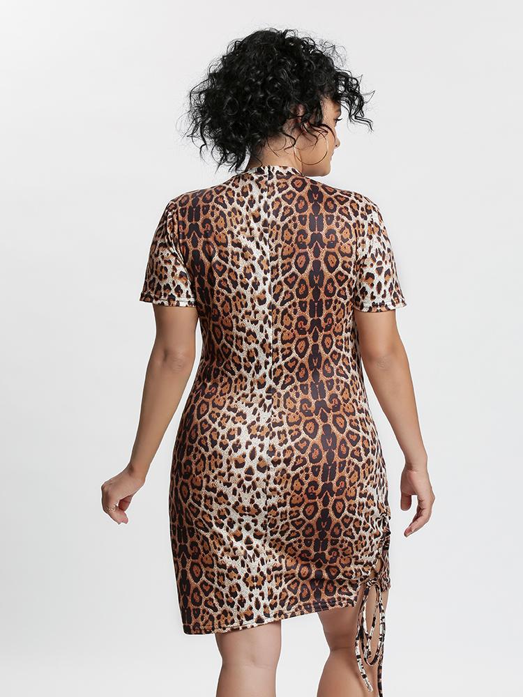 Mock Neck Leopard Dress