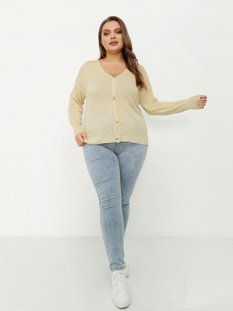 Button Solid Drop Shoulder Cardigan