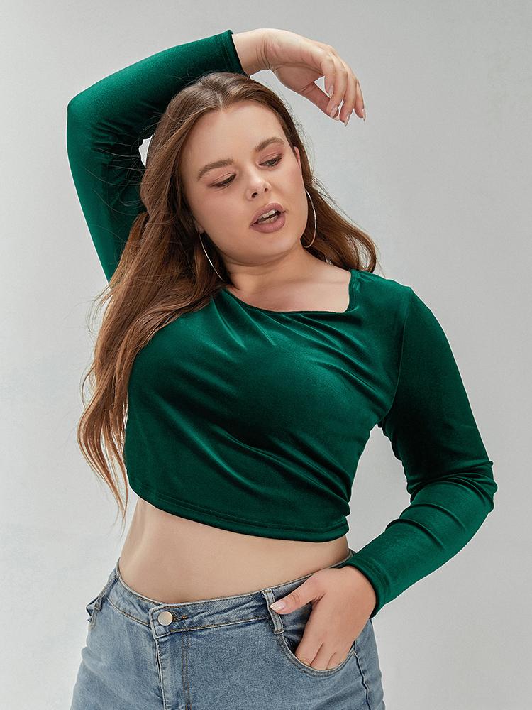 Solid Long-sleeved Crop T-shirt