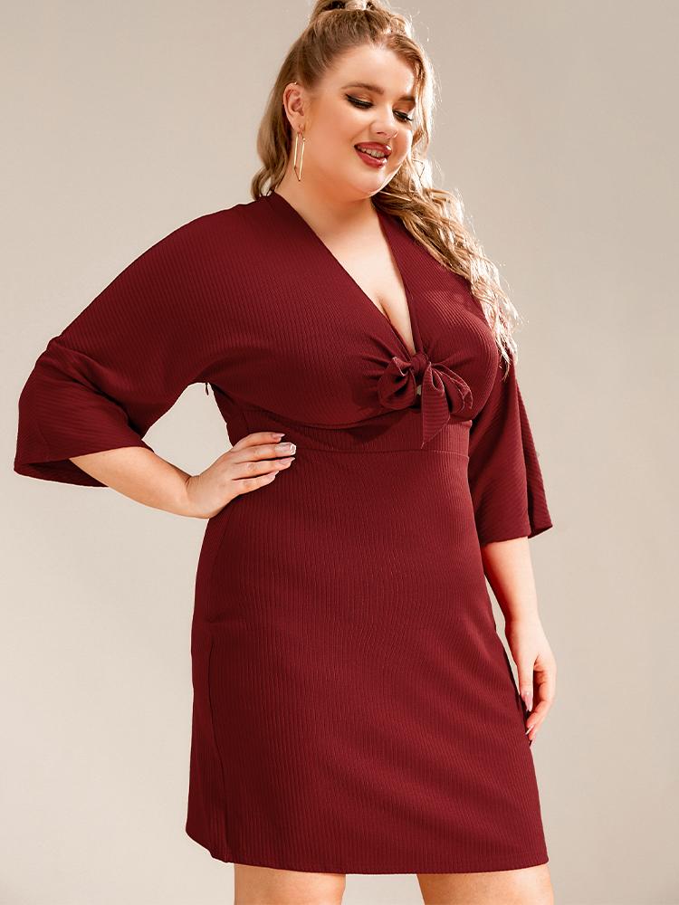 Deep V Neckline Bowknot 2/3 Sleeve Dress