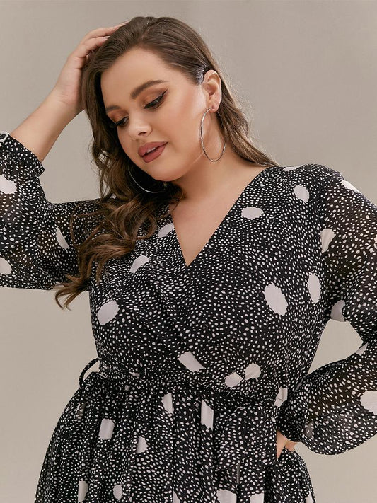 Polka Dot V-neck Wrap Dress