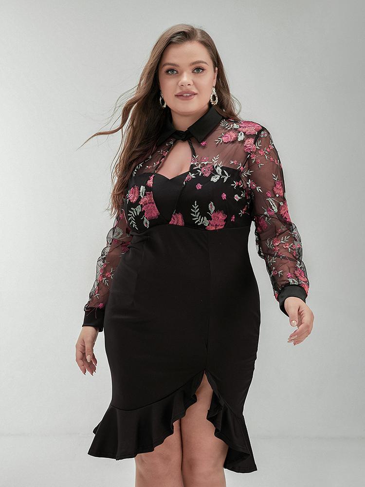 Embroidered Floral Ruffle Dress