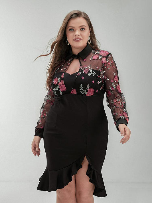 Embroidered Floral Ruffle Dress