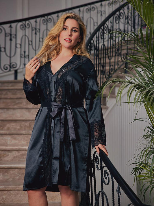 V-neck Lace Patchwork Robe