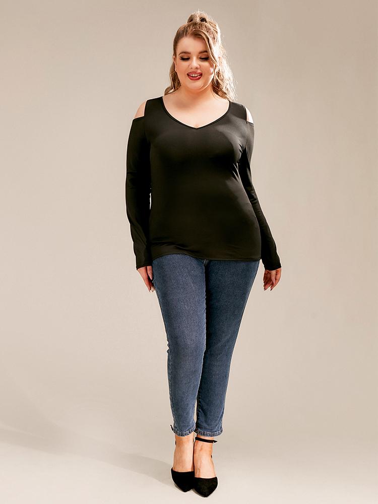 Cold Shoulder V-neck Long-sleeved T-shirt