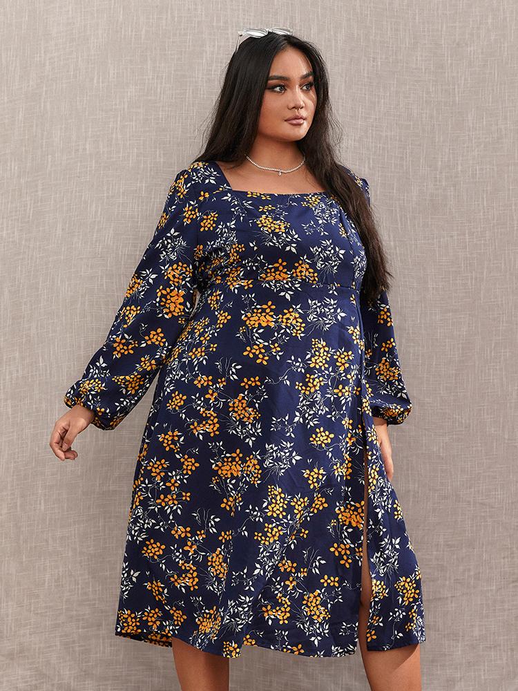 Ditsy Floral Split Hem Backless Dress