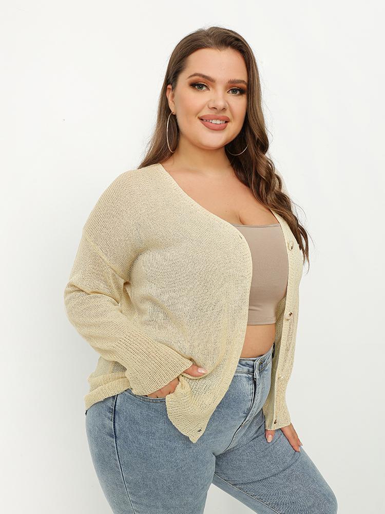 Button Solid Drop Shoulder Cardigan