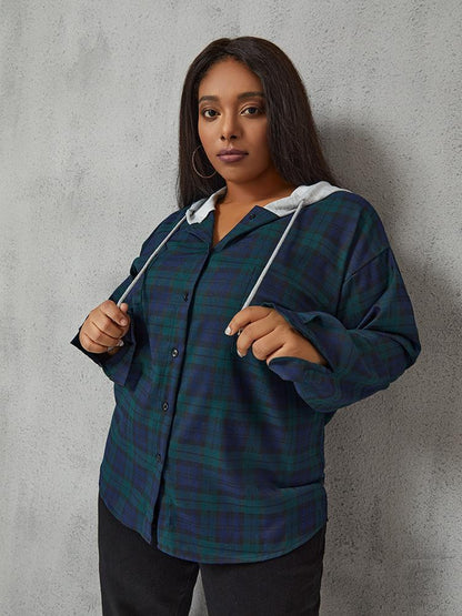 Plaid Print Hooded Blouse