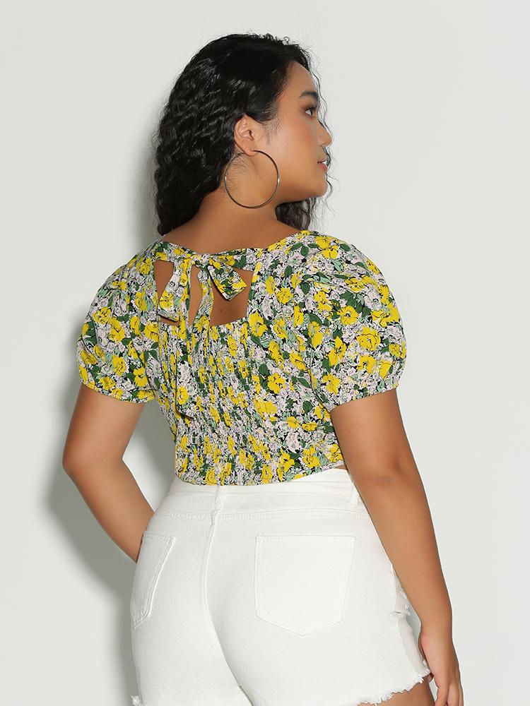 Ditsy Floral Back Bowknot Top