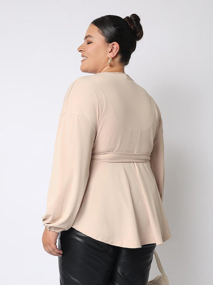 Solid Color Tie V-neck Top