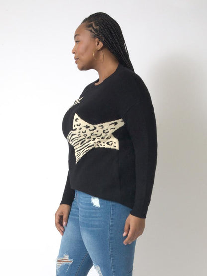 Leopard Star Crew Neck Sweater