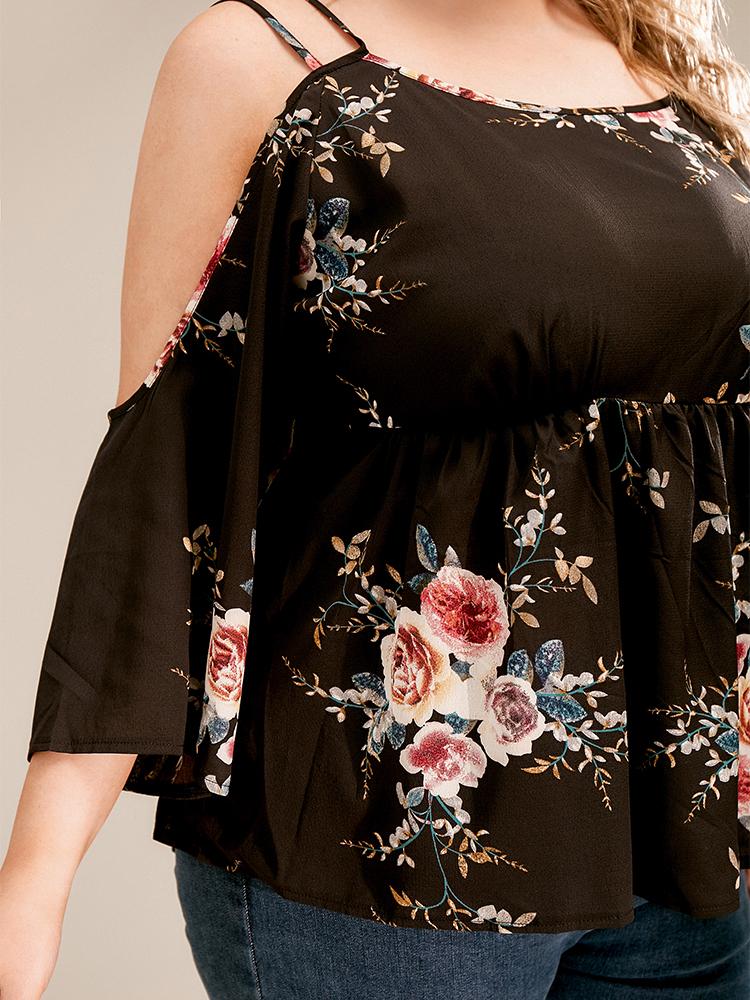 Floral Bell Sleeve Cold Shoulder Blouse