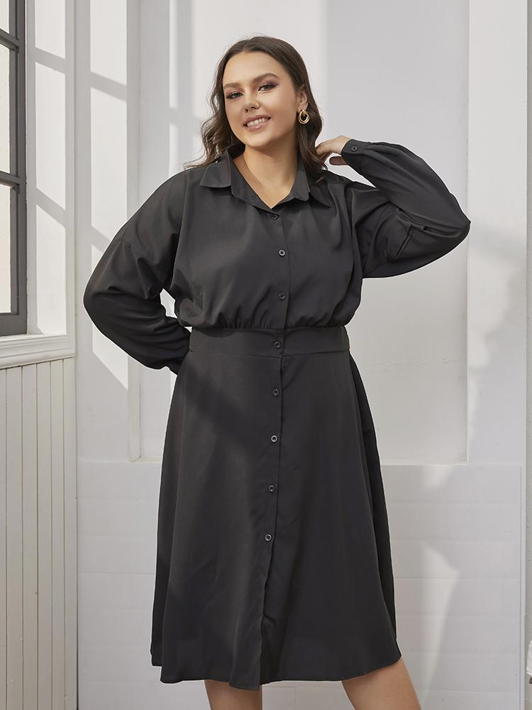 Solid Button Split Shirt Dress