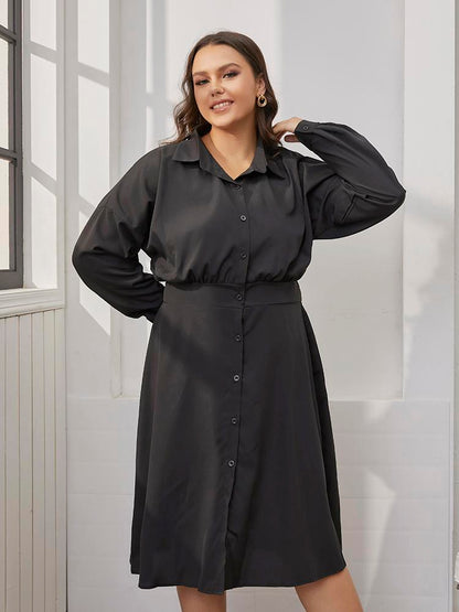 Solid Button Split Shirt Dress