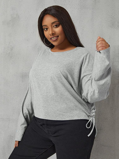 Drawstring Round Neck Tops