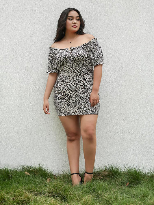Leopard Knot Off Shoulder Dress