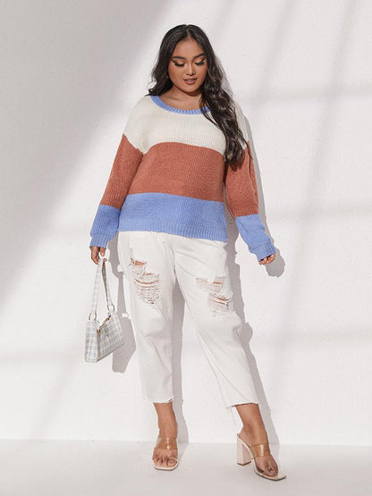 Contrast Stitching Crew Neck Sweater