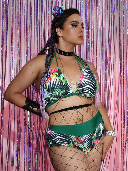 Leaf Backless Knotted Tankini