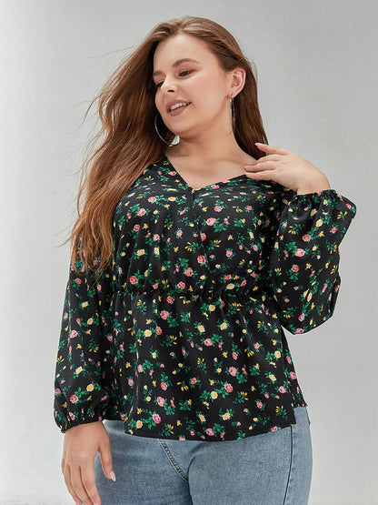 Floral Waisted V-neck Top