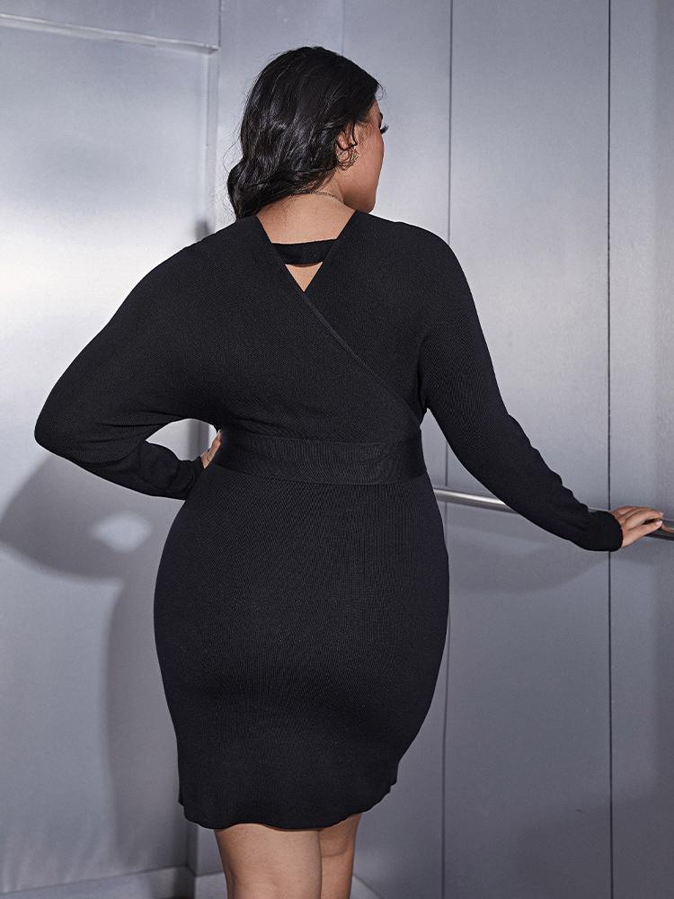 Solid Lace-up Knitted Dress