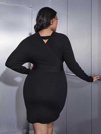 Solid Lace-up Knitted Dress