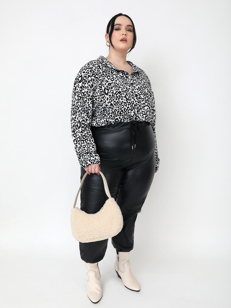 Black Leopard Print Lapel Collar Blouse