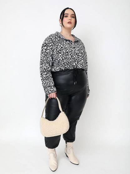 Black Leopard Print Lapel Collar Blouse