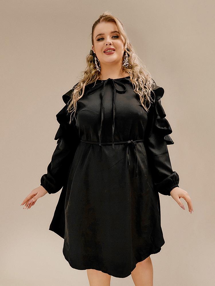 Floral Hollow Ruffled Irregular Hem Dress