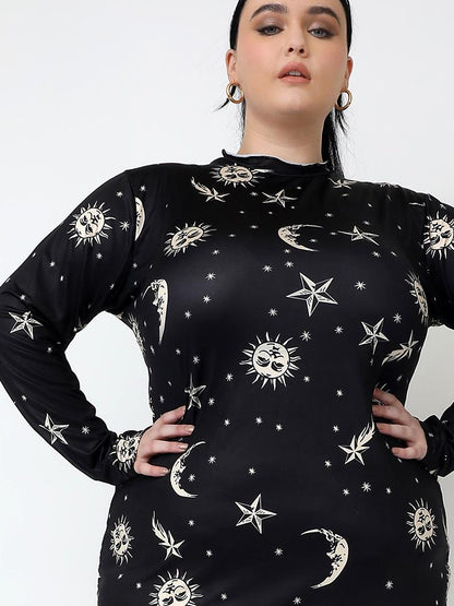 Star Sun Print Bodycon Dress