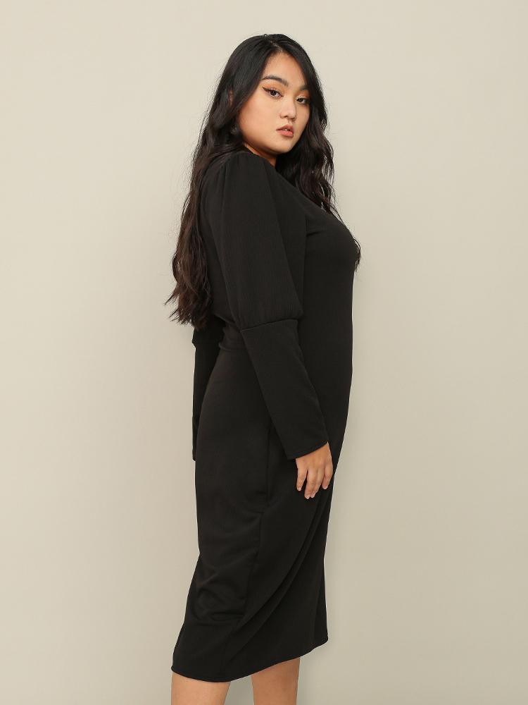 Solid Long Sleeve Round Neck Dress