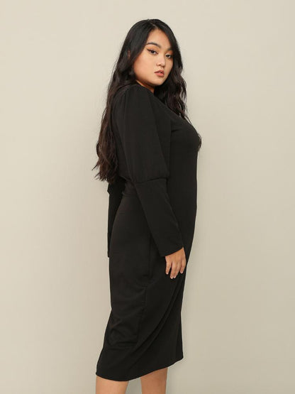 Solid Long Sleeve Round Neck Dress