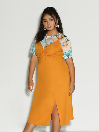 Split Hem Ruched Front Dress