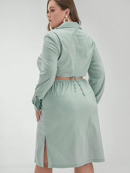 Cut Out Lapel Collar Shirt Dress