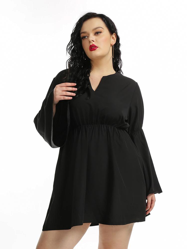 High Waist Flared Sleeve Dress