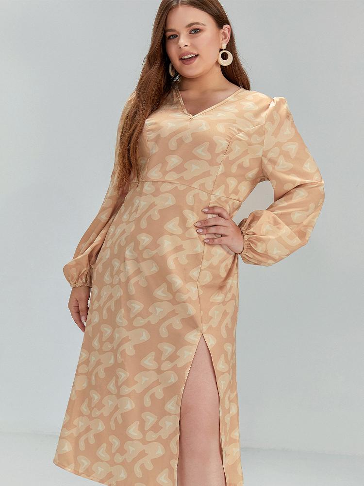 Allover Print Back Button Split Hem Dress