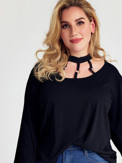 Solid color Cut out Blouse Tops